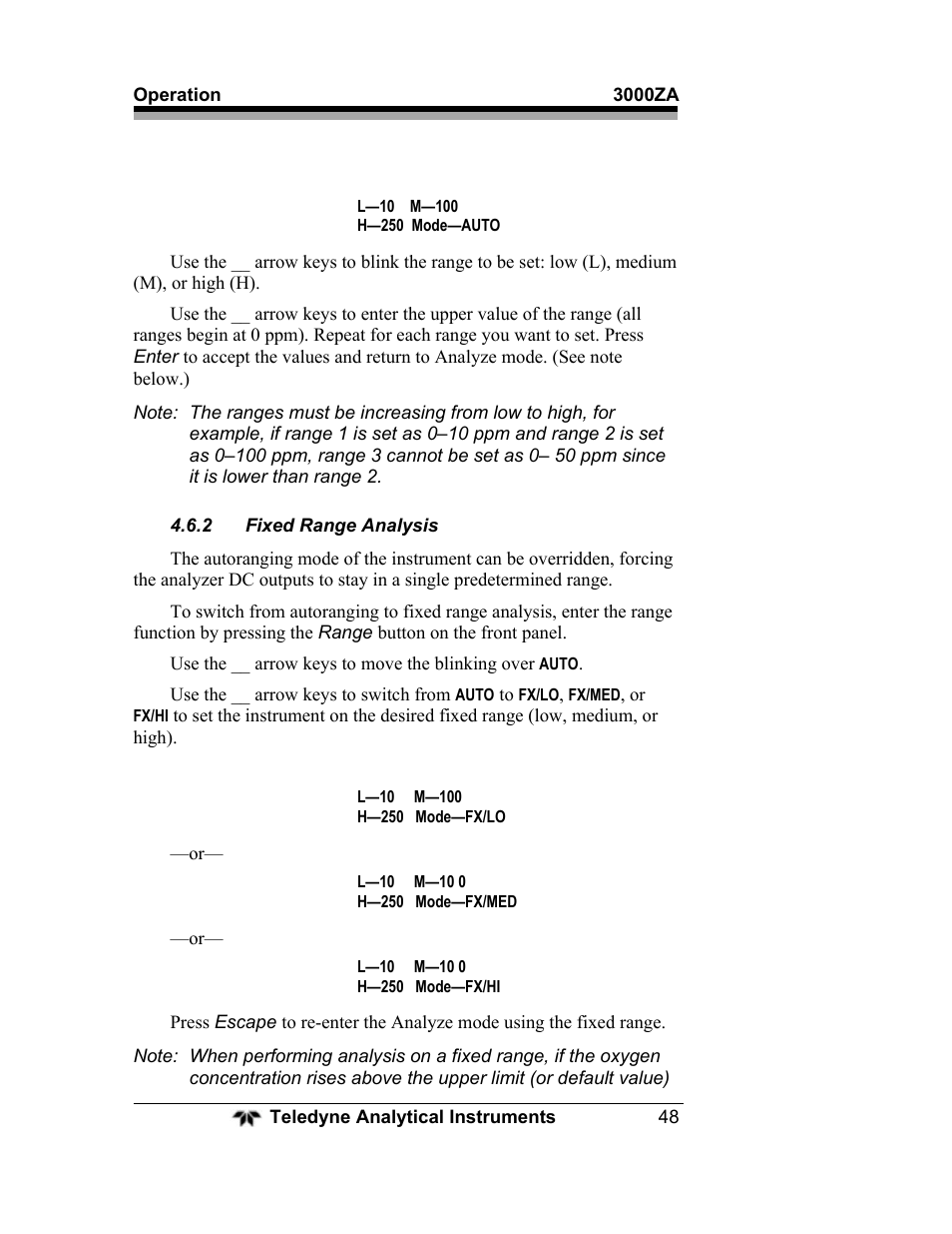 Teledyne 3000ZA - Trace oxygen analyzer User Manual | Page 60 / 81