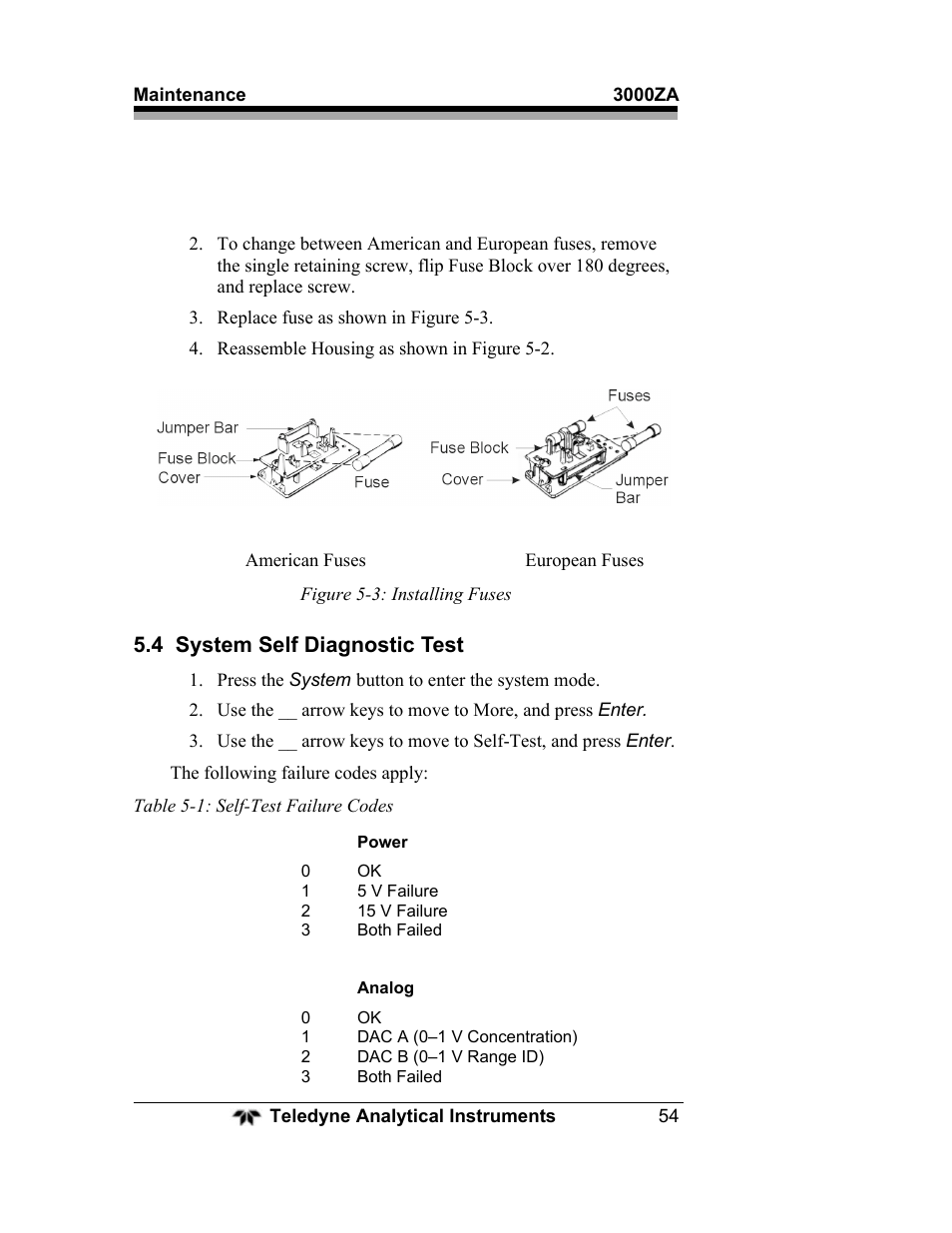 4 system self diagnostic test | Teledyne 3000ZA - Trace oxygen analyzer User Manual | Page 66 / 81