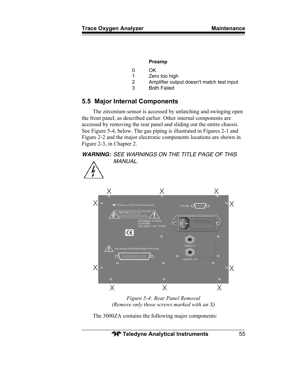 5 major internal components | Teledyne 3000ZA - Trace oxygen analyzer User Manual | Page 67 / 81