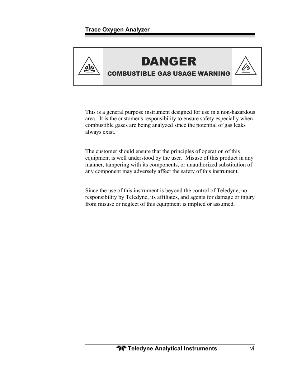 Teledyne 3000ZA - Trace oxygen analyzer User Manual | Page 7 / 81