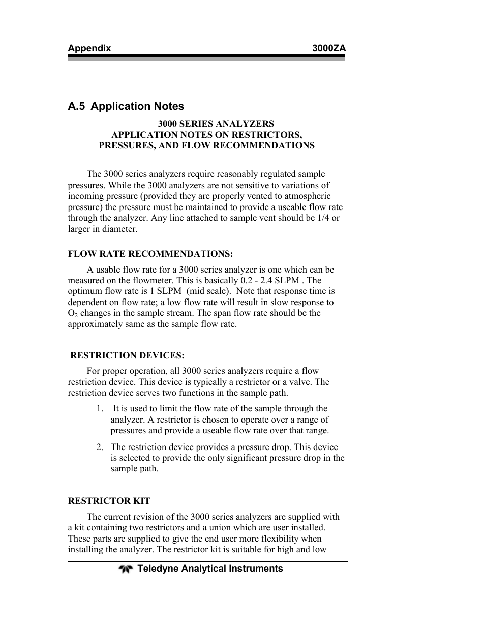 Teledyne 3000ZA - Trace oxygen analyzer User Manual | Page 74 / 81