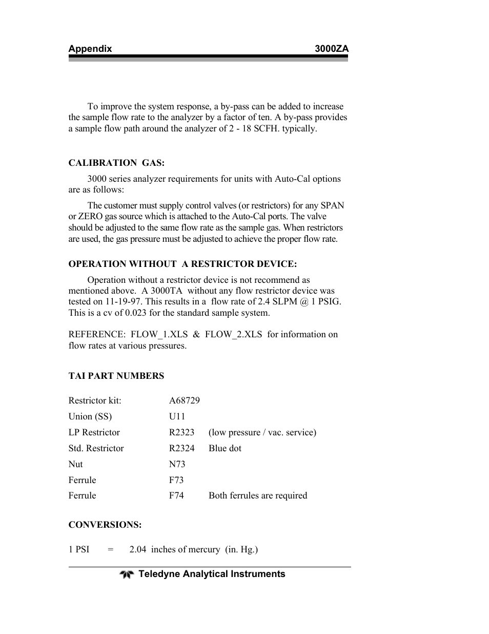 Teledyne 3000ZA - Trace oxygen analyzer User Manual | Page 76 / 81