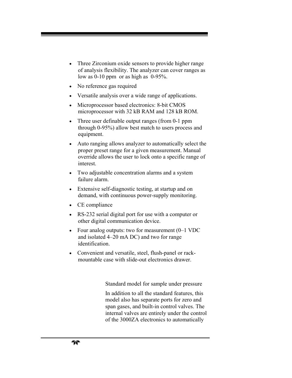 4 model designations | Teledyne 3000ZA-3X - Trace oxygen analyzer User Manual | Page 14 / 72
