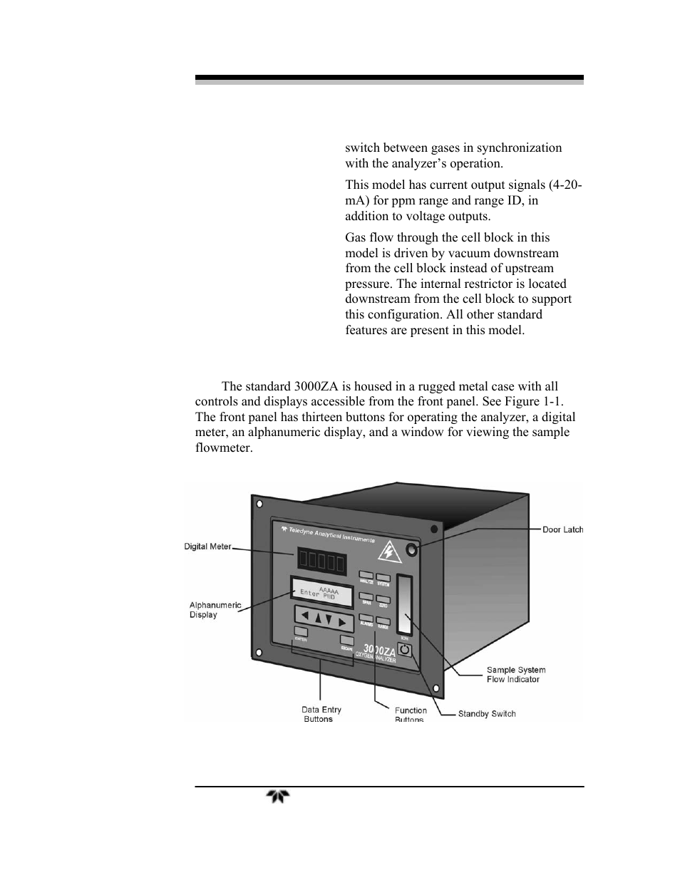 Teledyne 3000ZA-3X - Trace oxygen analyzer User Manual | Page 15 / 72