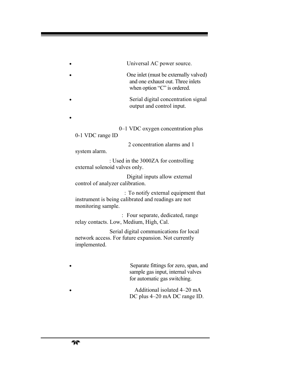 Teledyne 3000ZA-3X - Trace oxygen analyzer User Manual | Page 18 / 72