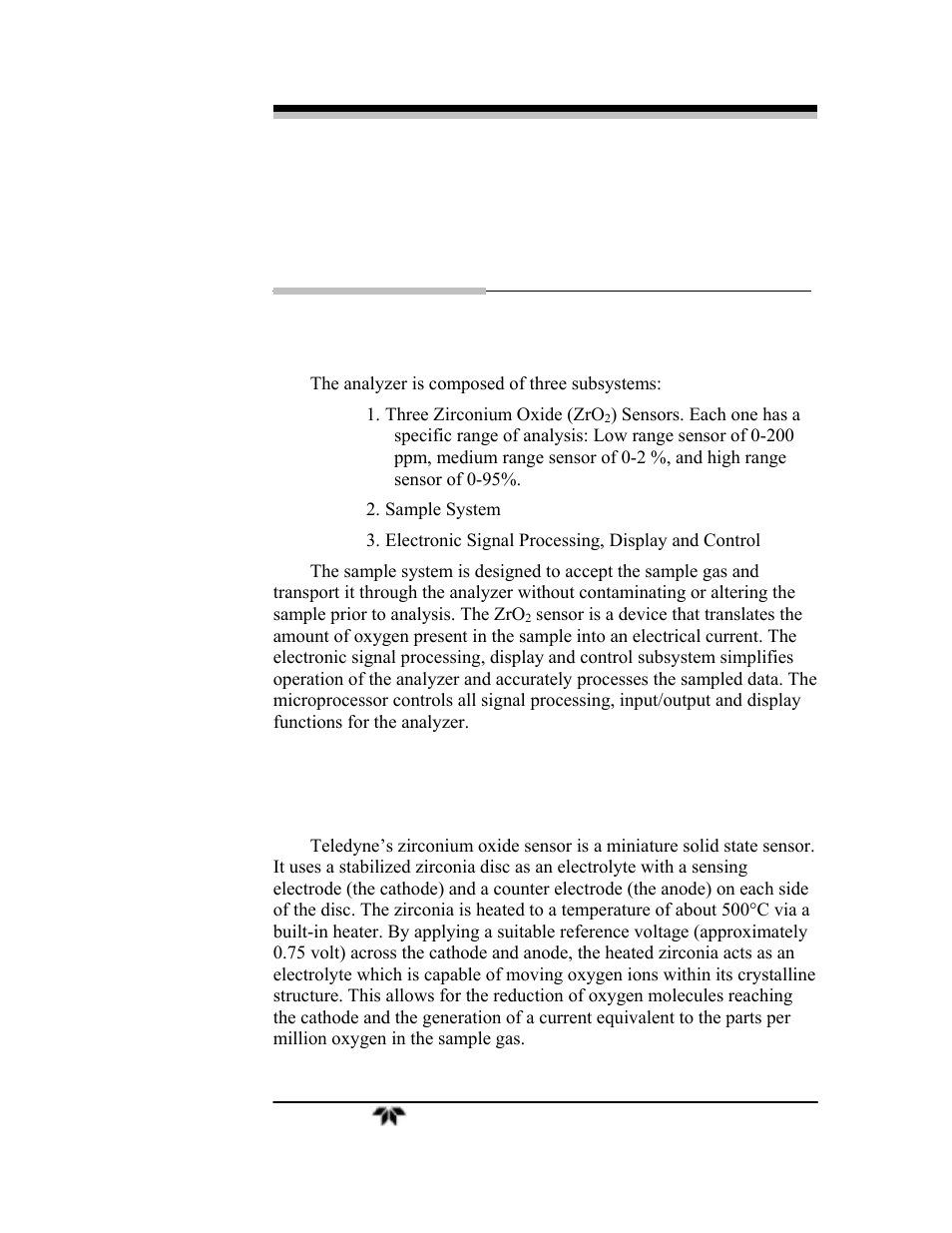 Operational theory | Teledyne 3000ZA-3X - Trace oxygen analyzer User Manual | Page 19 / 72
