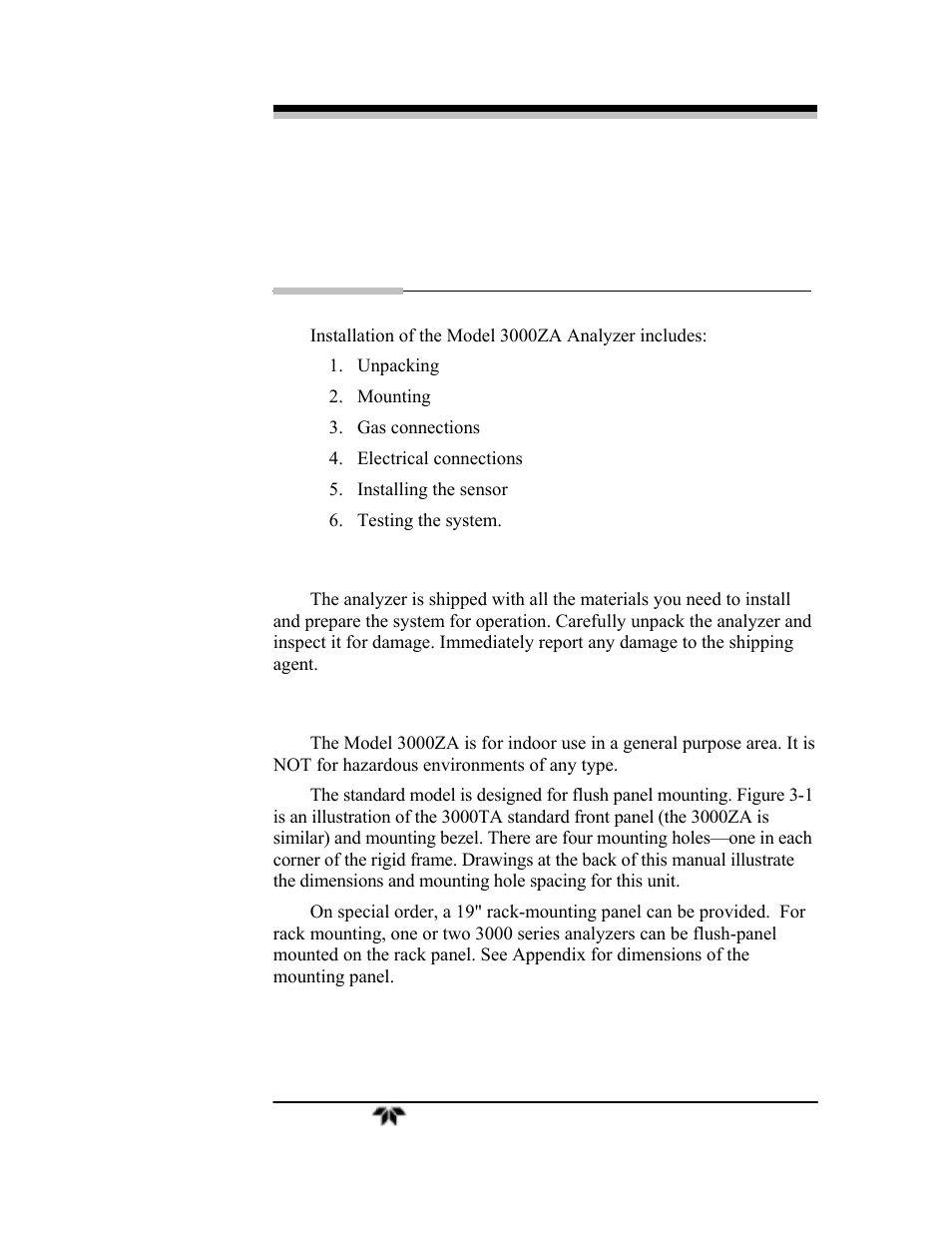 Installation | Teledyne 3000ZA-3X - Trace oxygen analyzer User Manual | Page 25 / 72