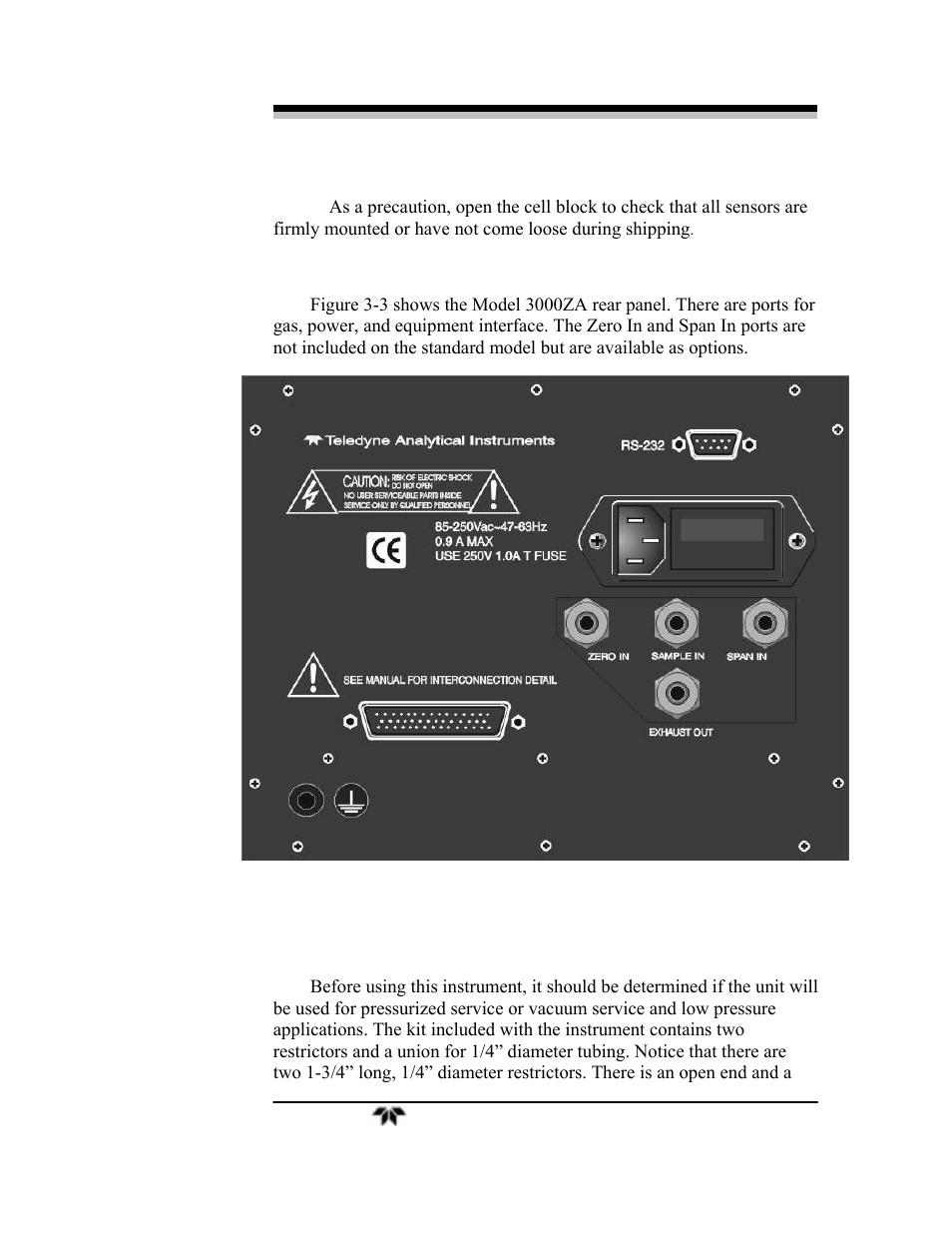 Teledyne 3000ZA-3X - Trace oxygen analyzer User Manual | Page 27 / 72