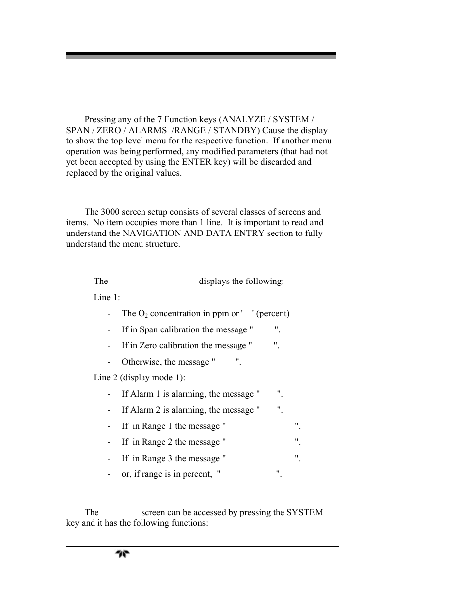 3 menu/screen structure | Teledyne 3000ZA-3X - Trace oxygen analyzer User Manual | Page 42 / 72