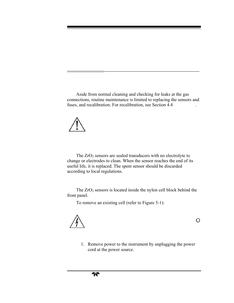 Maintenance | Teledyne 3000ZA-3X - Trace oxygen analyzer User Manual | Page 57 / 72