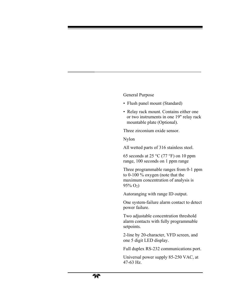 Appendix | Teledyne 3000ZA-3X - Trace oxygen analyzer User Manual | Page 65 / 72