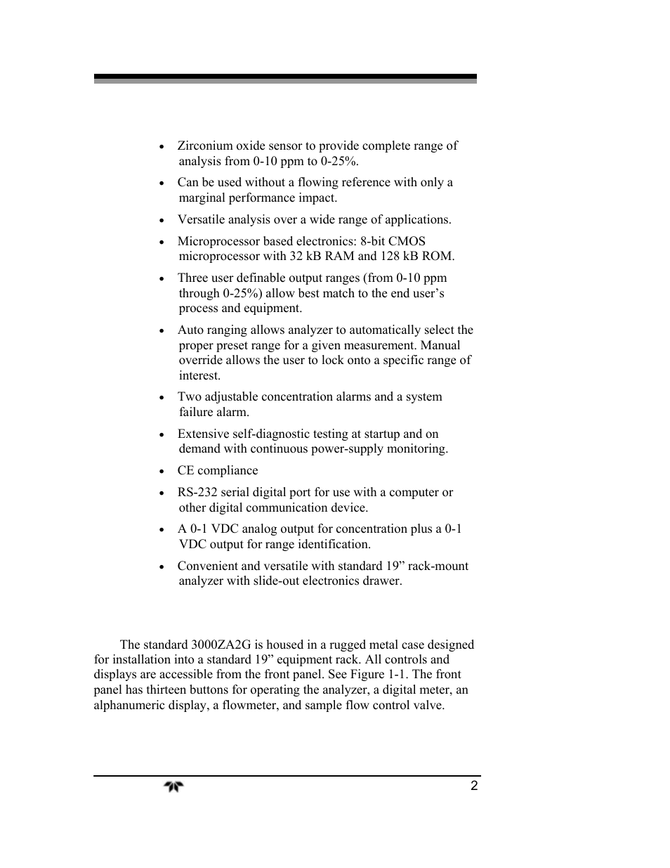 4 front panel | Teledyne 3000ZA2G - Zirconium oxide analyzer User Manual | Page 14 / 72