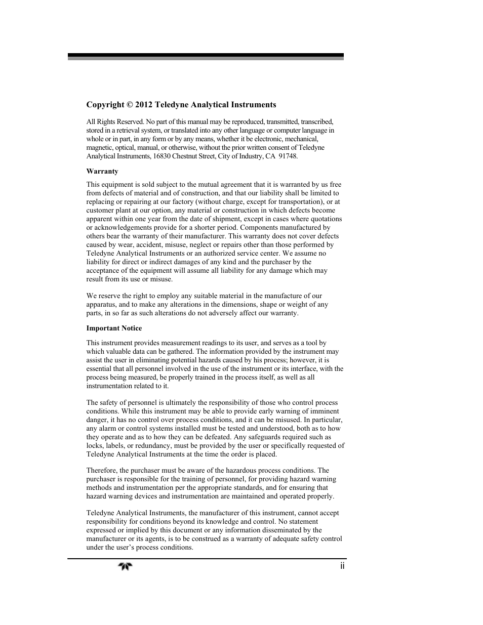 Teledyne 3000ZA2G - Zirconium oxide analyzer User Manual | Page 2 / 72