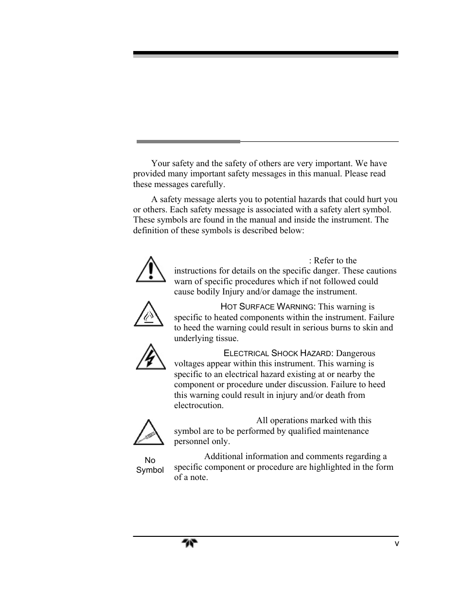 Safety messages | Teledyne 3000ZA2G - Zirconium oxide analyzer User Manual | Page 5 / 72