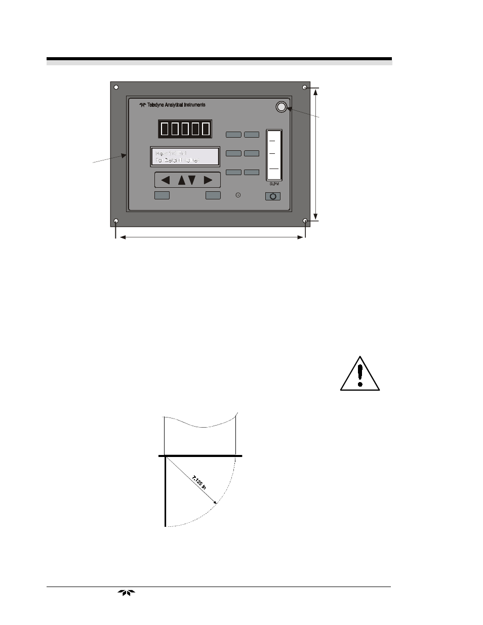 Teledyne analytical instruments, Hinge latch, Figure 3-2: required front door clearance | Teledyne 3000 Ultra Trace - PPB oxygen analyzer User Manual | Page 24 / 72