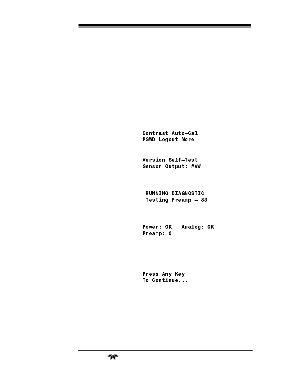 5 system self-diagnostic test | Teledyne 3010MA – Paramagnetic oxygen analyzer, no 0-100% range – (superceded) User Manual | Page 49 / 88