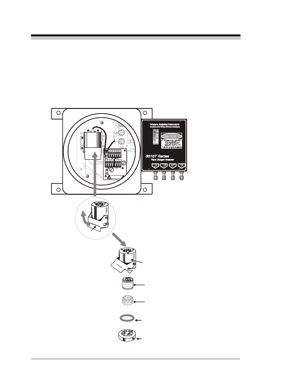 4: part ii, 3 removing the micro-fuel cell | Teledyne 3010TA - Split architecture trace oxygen analyzer User Manual | Page 88 / 101