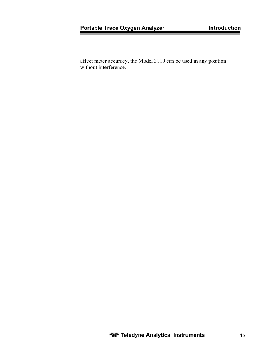 Teledyne 3110 – Portable Trace/Percent Oxygen Analyzer, unapproved version User Manual | Page 15 / 52