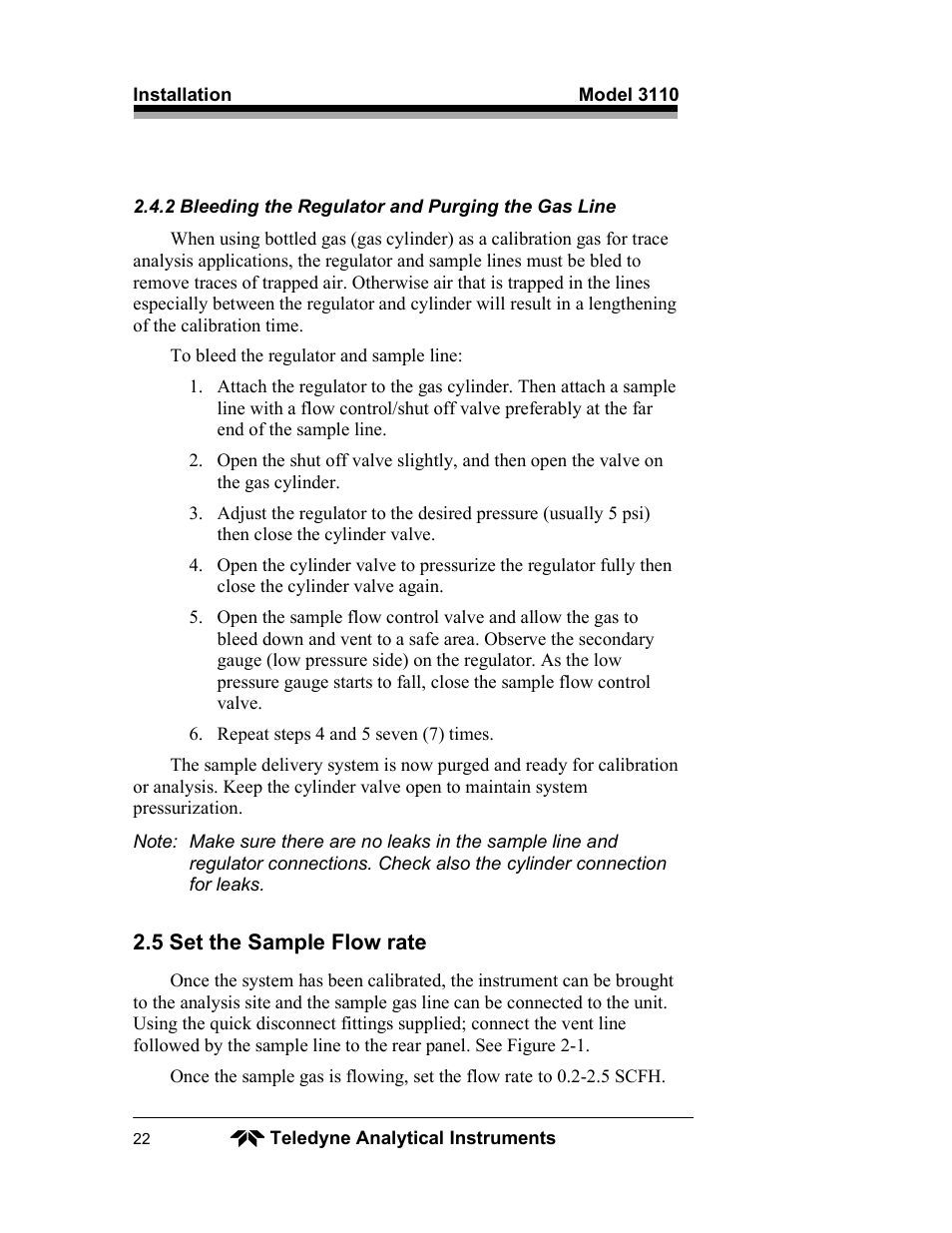 Teledyne 3110 – Portable Trace/Percent Oxygen Analyzer, unapproved version User Manual | Page 22 / 52