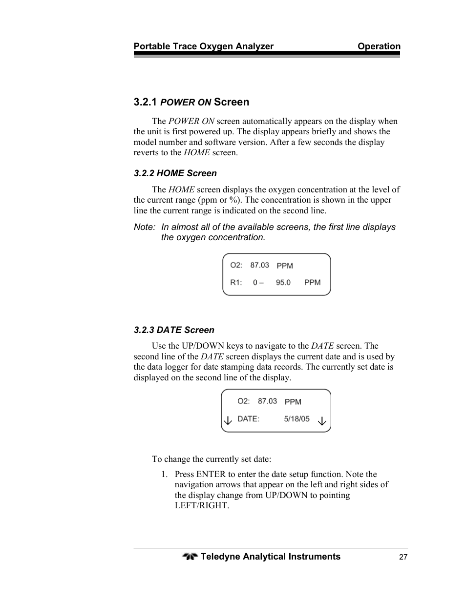 Teledyne 3110 – Portable Trace/Percent Oxygen Analyzer, unapproved version User Manual | Page 27 / 52