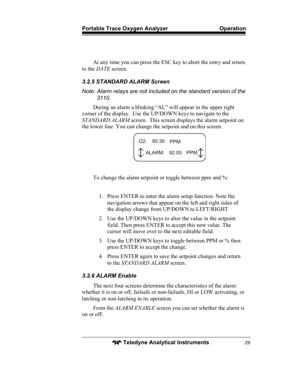 Teledyne 3110 – Portable Trace/Percent Oxygen Analyzer, unapproved version User Manual | Page 29 / 52