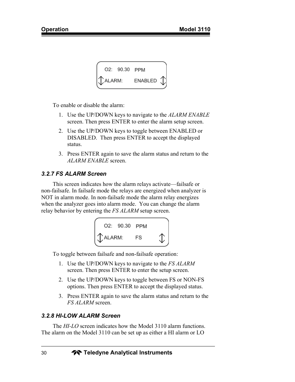 Teledyne 3110 – Portable Trace/Percent Oxygen Analyzer, unapproved version User Manual | Page 30 / 52