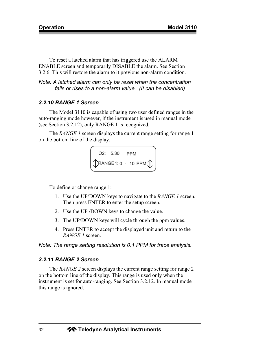 Teledyne 3110 – Portable Trace/Percent Oxygen Analyzer, unapproved version User Manual | Page 32 / 52