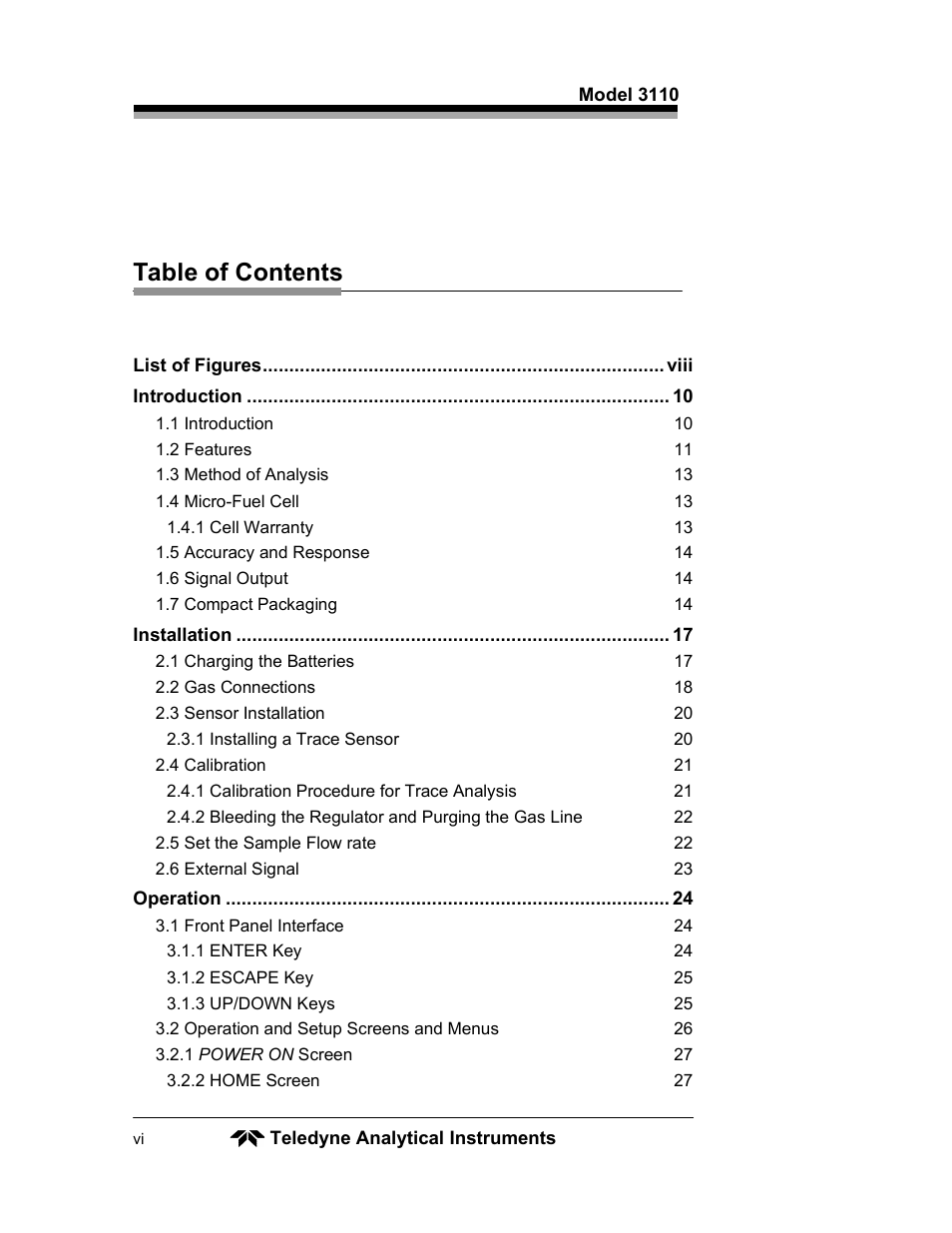 Teledyne 3110 – Portable Trace/Percent Oxygen Analyzer, unapproved version User Manual | Page 6 / 52