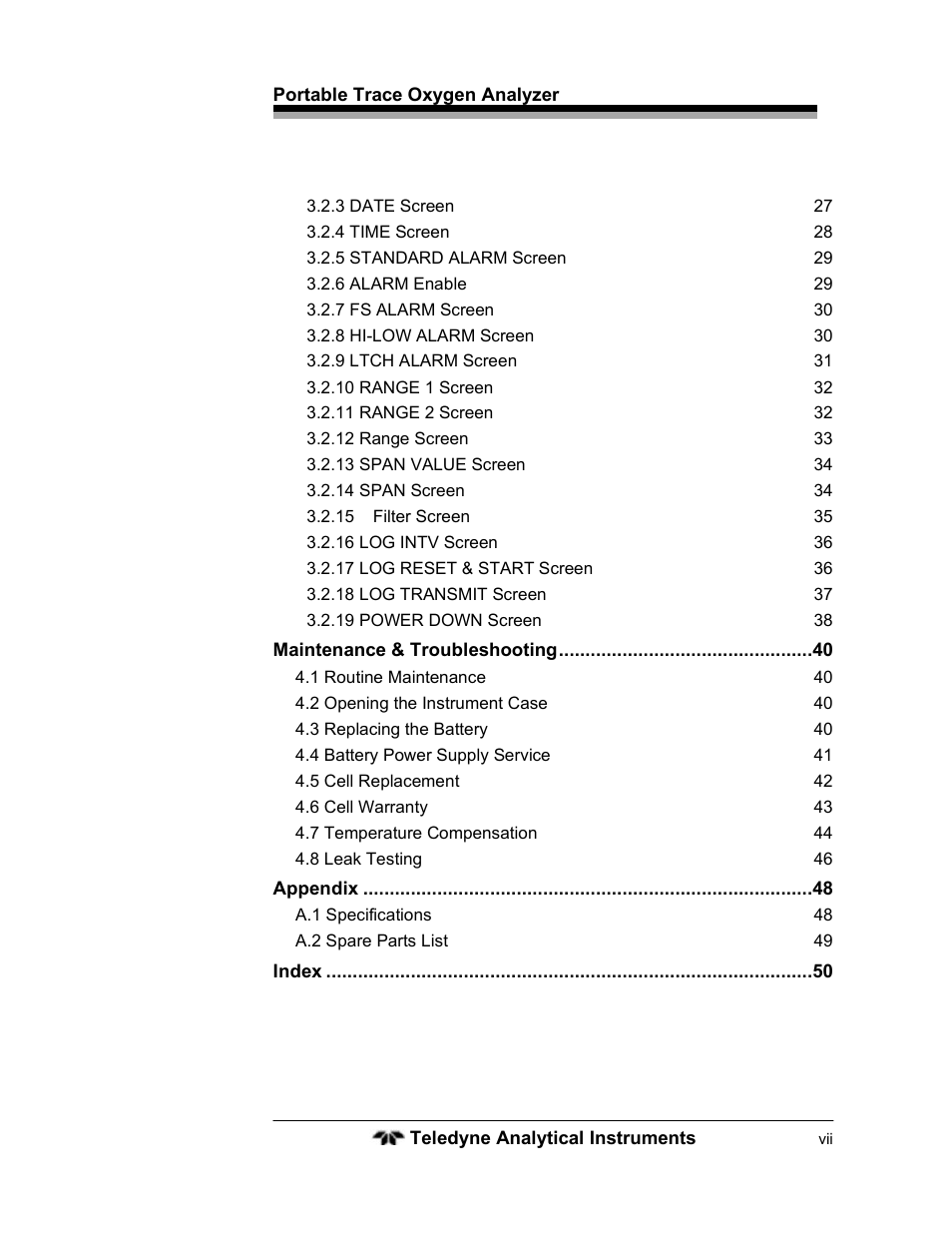 Teledyne 3110 – Portable Trace/Percent Oxygen Analyzer, unapproved version User Manual | Page 7 / 52