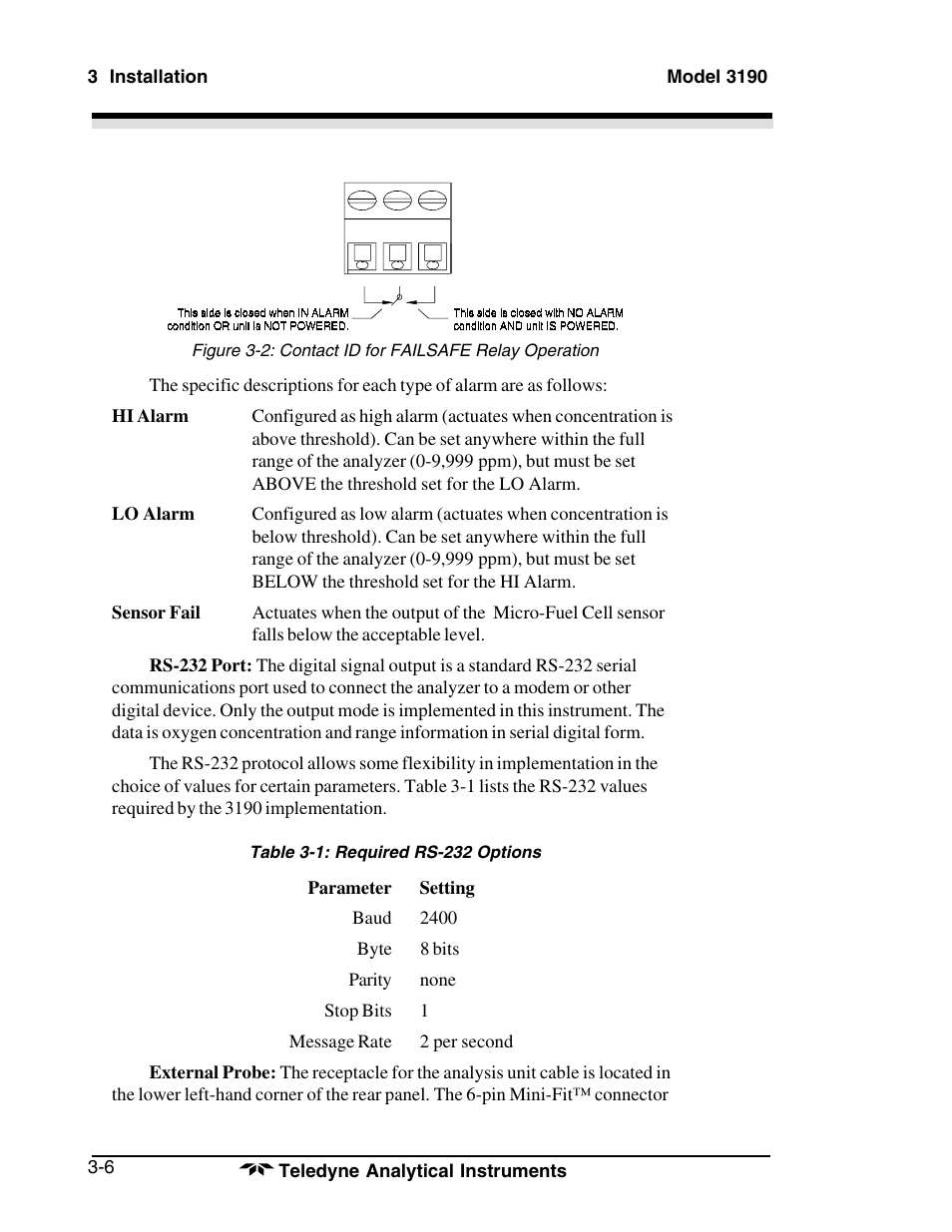 Teledyne 3190 - OEM trace oxygen analyzer User Manual | Page 24 / 42