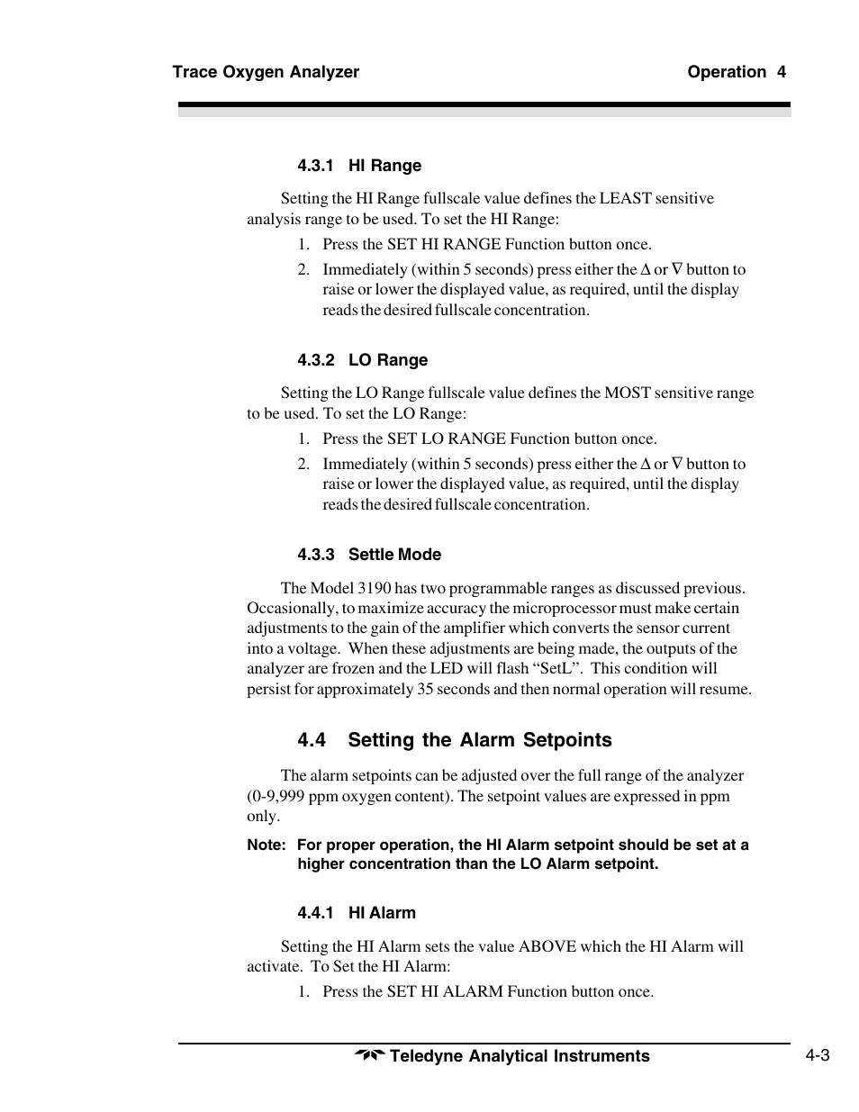 Teledyne 3190 - OEM trace oxygen analyzer User Manual | Page 29 / 42