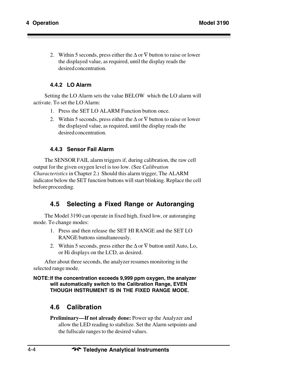Teledyne 3190 - OEM trace oxygen analyzer User Manual | Page 30 / 42