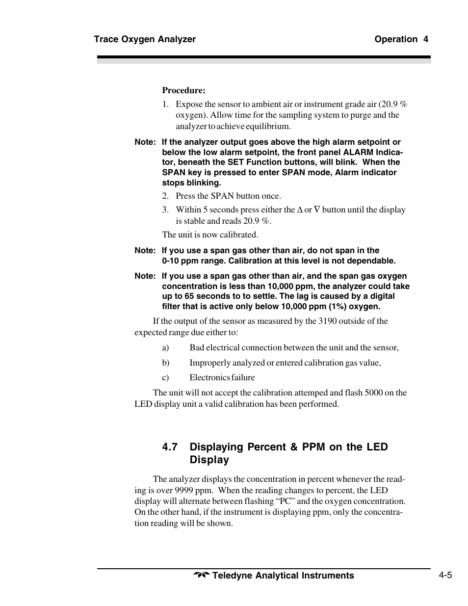 Teledyne 3190 - OEM trace oxygen analyzer User Manual | Page 31 / 42