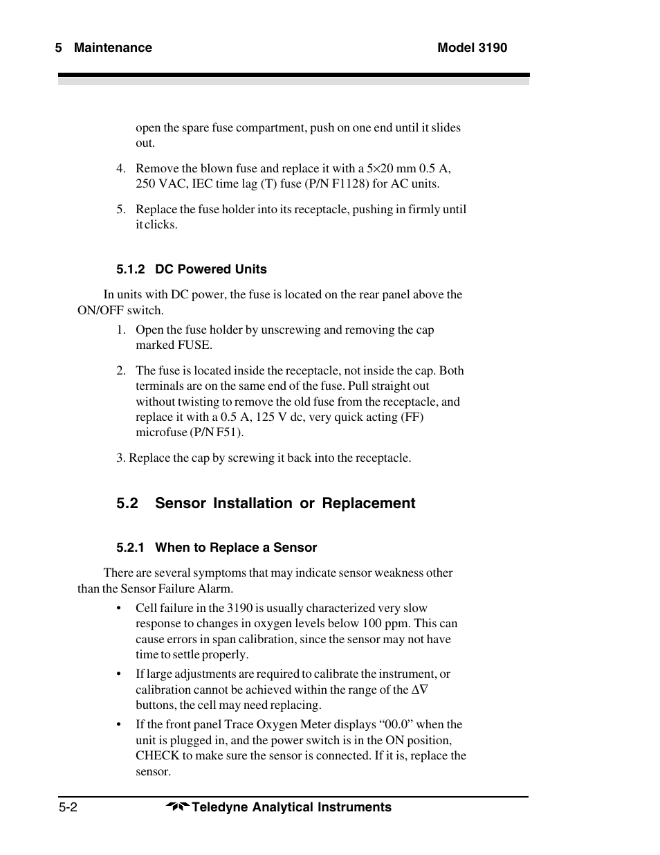 Teledyne 3190 - OEM trace oxygen analyzer User Manual | Page 34 / 42