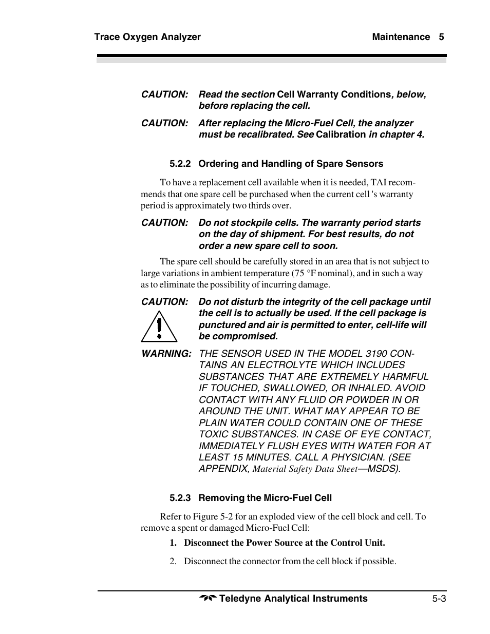 Teledyne 3190 - OEM trace oxygen analyzer User Manual | Page 35 / 42