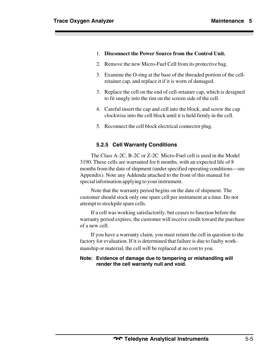 Teledyne 3190 - OEM trace oxygen analyzer User Manual | Page 37 / 42