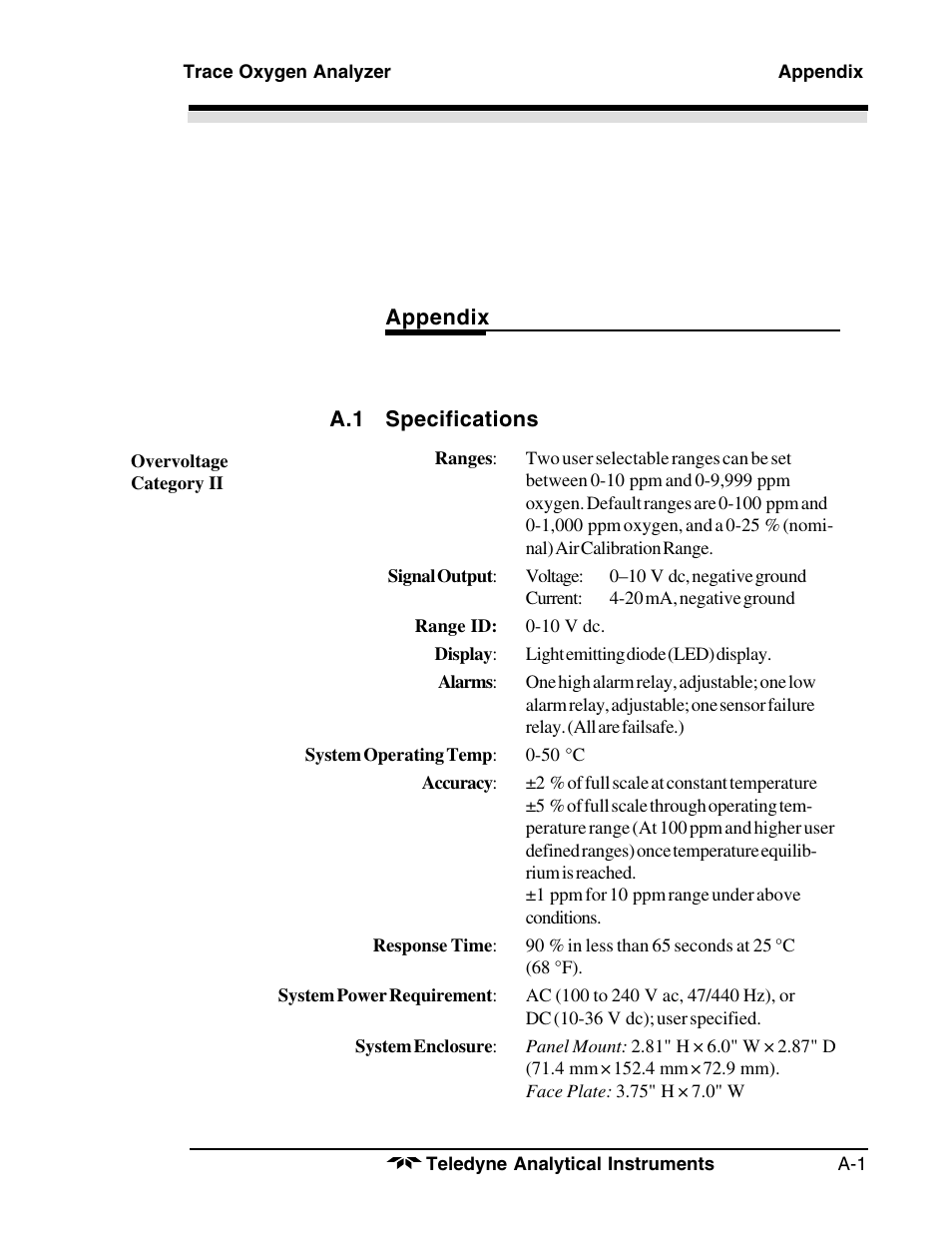 Teledyne 3190 - OEM trace oxygen analyzer User Manual | Page 39 / 42