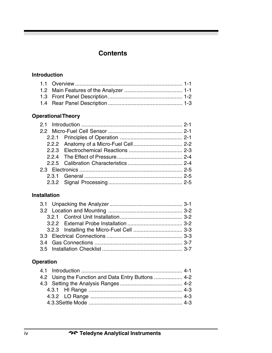 Teledyne 3190 - OEM trace oxygen analyzer User Manual | Page 4 / 42