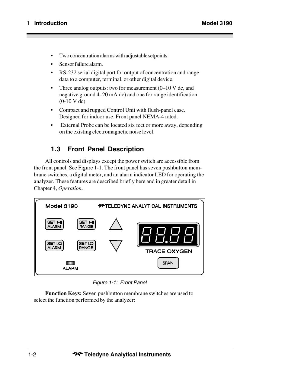 Teledyne 3190 - OEM trace oxygen analyzer User Manual | Page 8 / 42