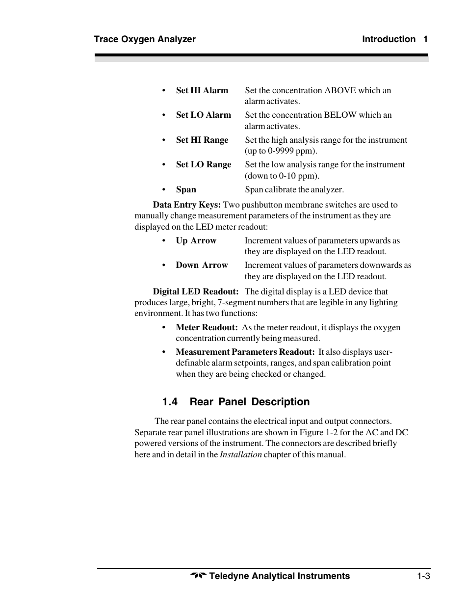 Teledyne 3190 - OEM trace oxygen analyzer User Manual | Page 9 / 42