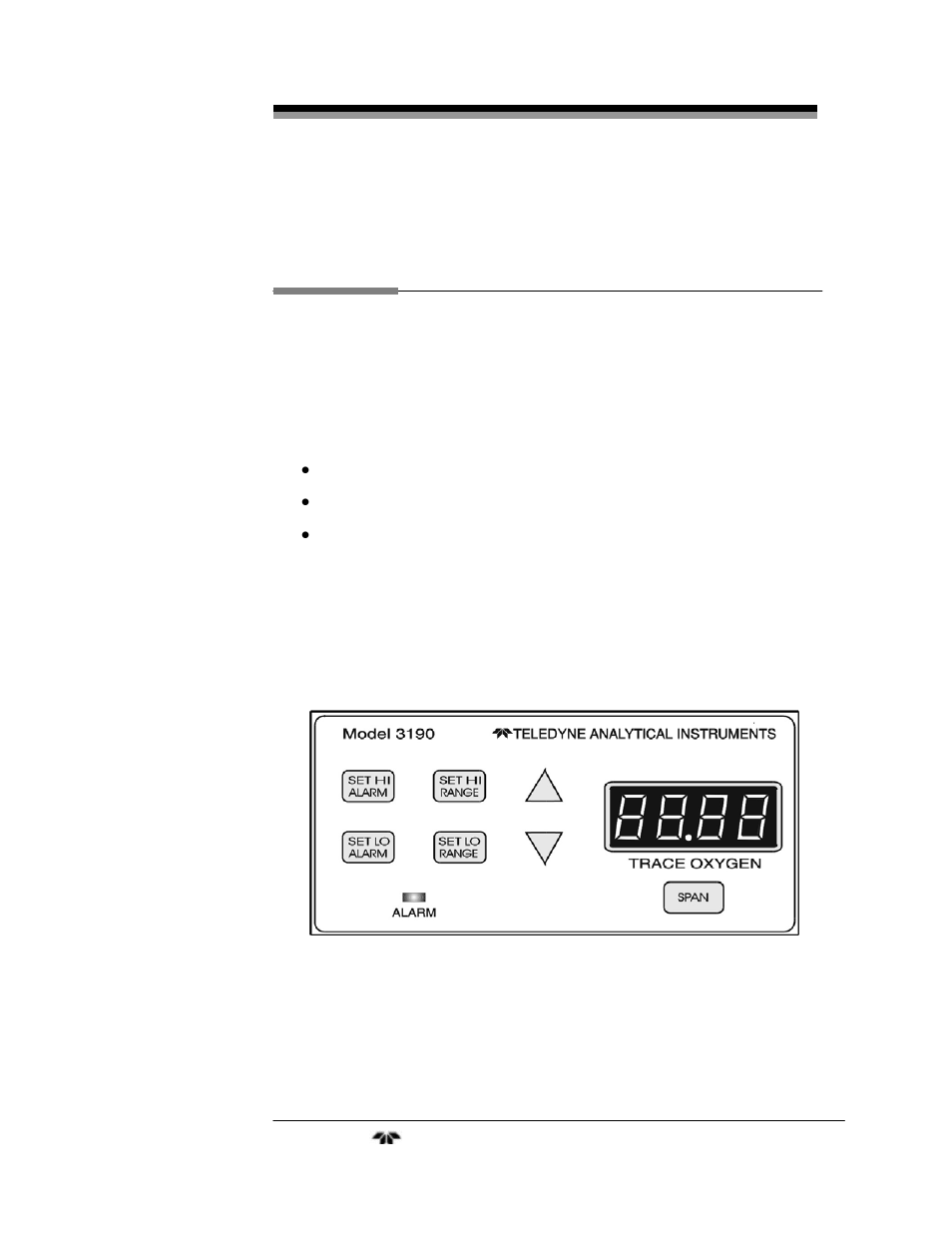 Operation | Teledyne 3190Z - Zirconium oxide trace oxygen analyzer User Manual | Page 25 / 35