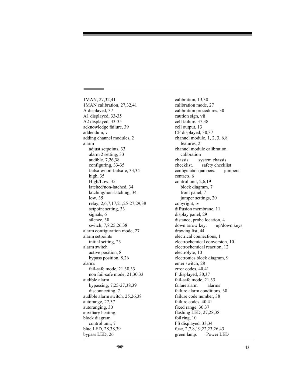 Index | Teledyne 3220 - Multi-channel oxygen monitor system User Manual | Page 57 / 58