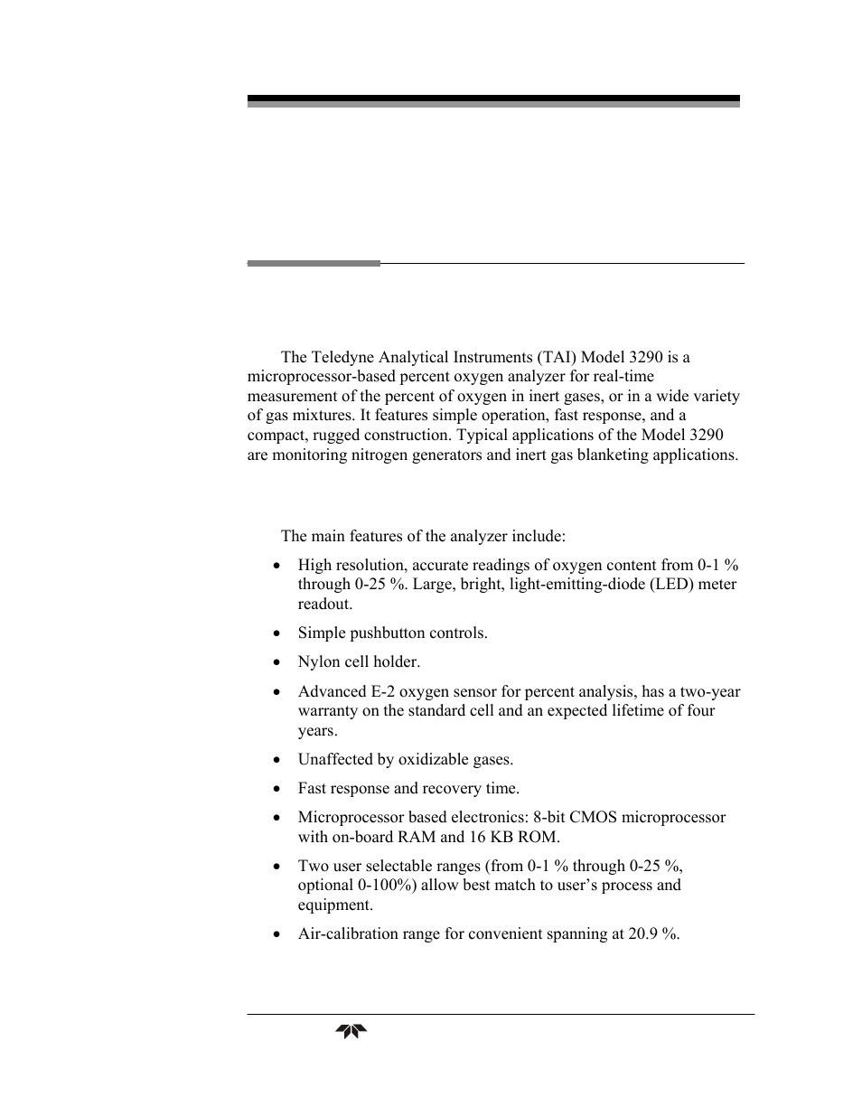 Introduction | Teledyne 3290 - OEM percent oxygen analyzer User Manual | Page 11 / 47