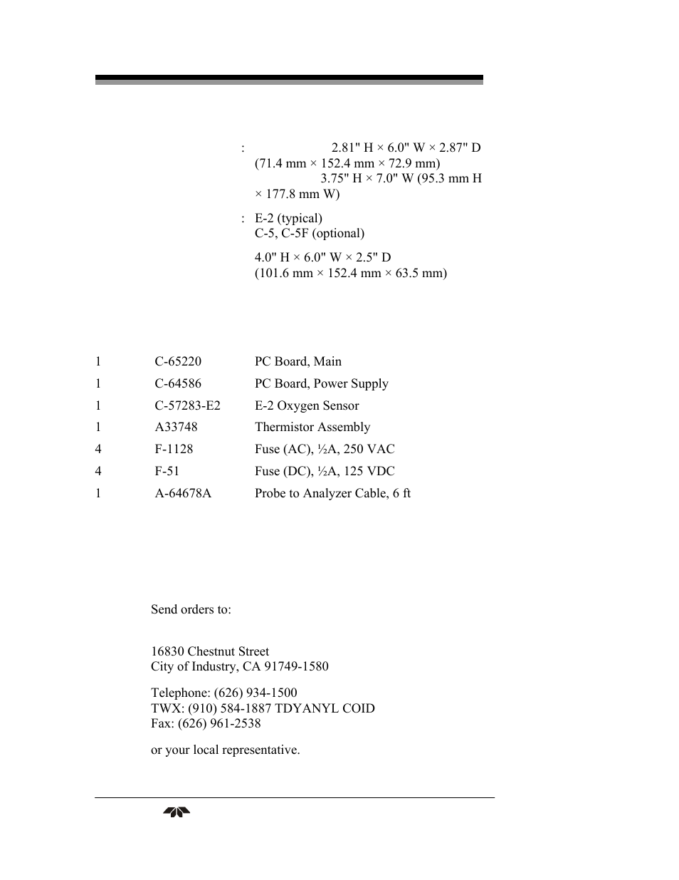 Teledyne 3290 - OEM percent oxygen analyzer User Manual | Page 46 / 47