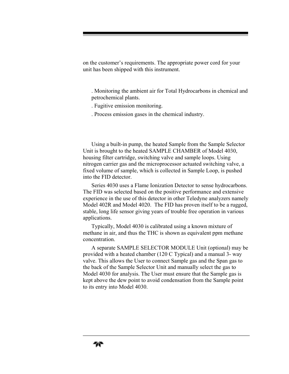 Teledyne 4030 - Total Hydrocarbon gas analyzer User Manual | Page 11 / 56