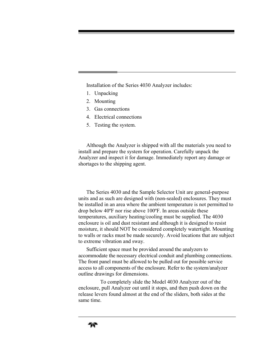 Installation | Teledyne 4030 - Total Hydrocarbon gas analyzer User Manual | Page 17 / 56