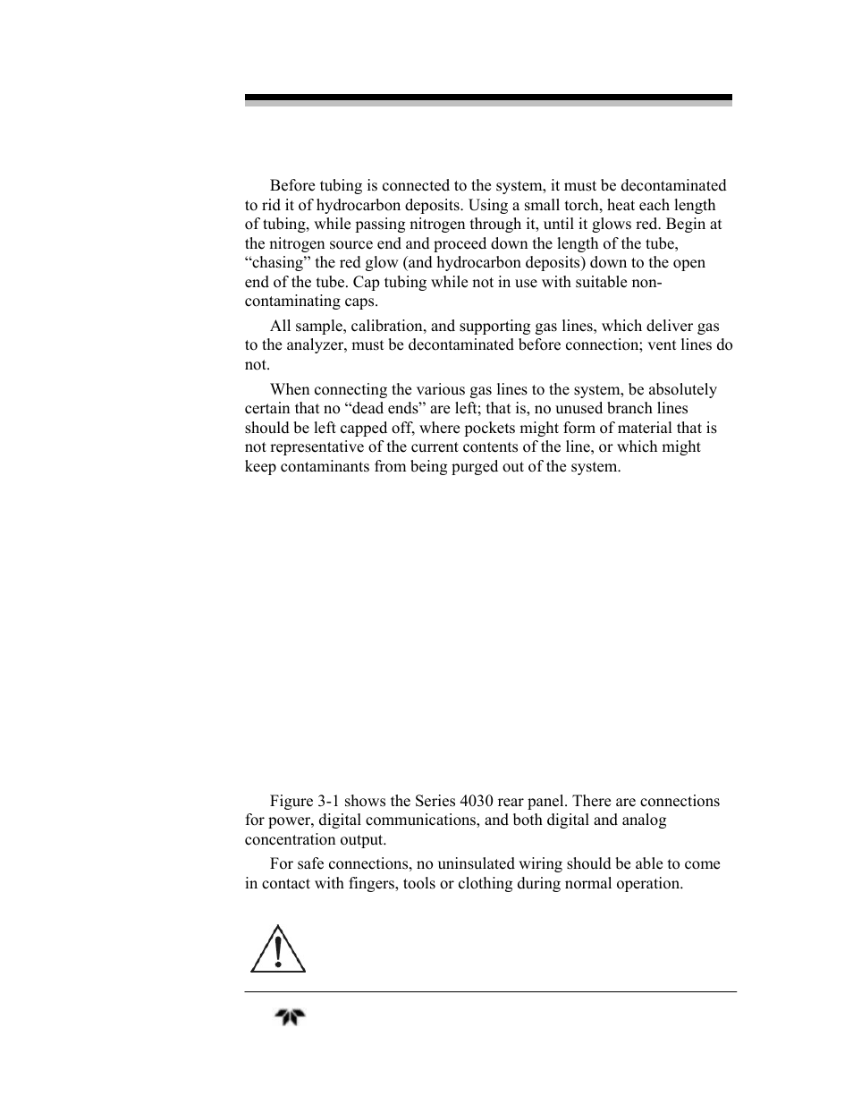 Caution | Teledyne 4030 - Total Hydrocarbon gas analyzer User Manual | Page 20 / 56