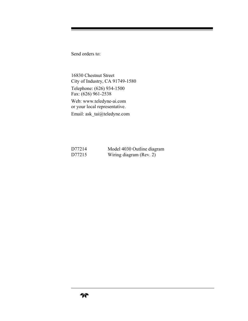 Teledyne 4030 - Total Hydrocarbon gas analyzer User Manual | Page 56 / 56