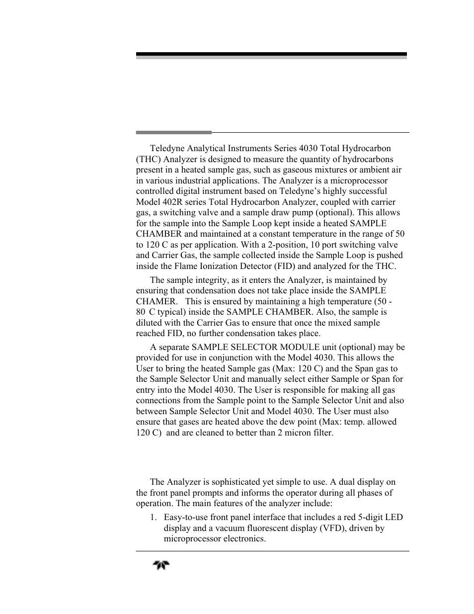 Introduction | Teledyne 4030 - Total Hydrocarbon gas analyzer User Manual | Page 9 / 56