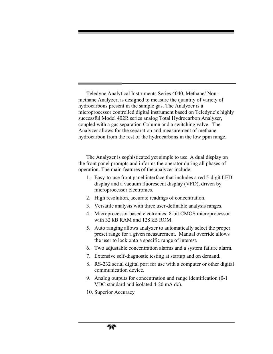Introduction | Teledyne 4040 - Methane / Nonmethane analyzer User Manual | Page 15 / 69